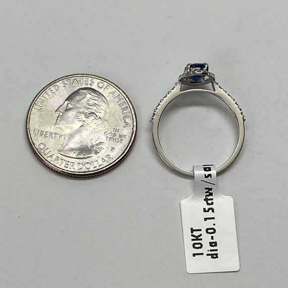 10K White Gold Oval Shape Blue Sapphire and Diamond Halo Ring NEW - Picture 15 of 15